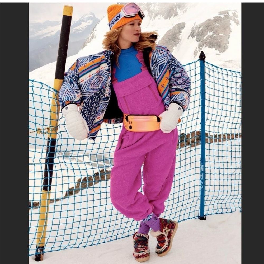 NWT Free People FP Movement Hit The Slopes Salopette Pink Fleece Overall…